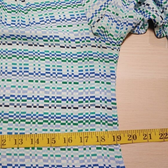 BANANA REPUBLIC Blue & green cropped sleeves half button down blouse - Picture 10 of 12